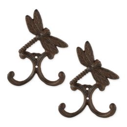 Accent Plus Cast Iron Dragonfly Wall Hooks - Set of 2