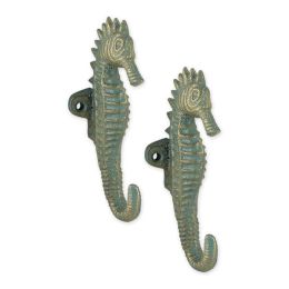 Accent Plus Cast Iron Aquamarine Seahorse Wall Hooks - Set of 2