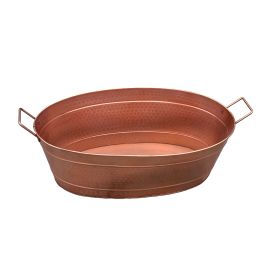 Oval Shape Hammered Pattern Metal Tub with Two Side Handles; Copper