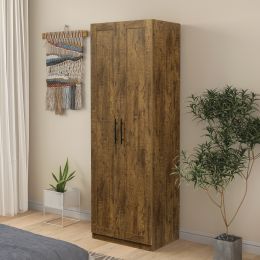 High wardrobe and kitchen cabinet with 2 doors and 3 partitions to separate 4 storage spaces, walnut