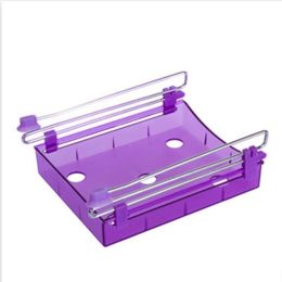 Refrigerator Pull out Bins - Hanging Retractable Fridge Shelf - Fridge Drawer - Storage Organizer Box (Color: Purple)