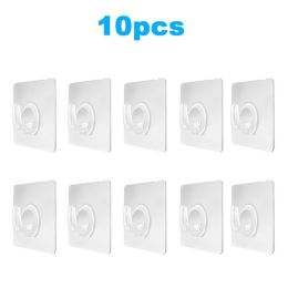 Transparent Wall Hooks Hangers Self Adhesive Door Wall Hangers Hooks Suction Heavy Load Rack For Kitchen Bathroom Accessories (Color: Transparent, size: 10pcs)