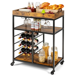 Kitchen And Living Room 3-Tier Food Stand Storage Shelf (Color: Brown B, size: 28" x 17" x 37")