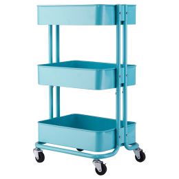 3-Tier Metal Rolling Cart, Utility Cart, Kitchen Cart with Adjustable Shelves, Storage Trolley with 2 Brakes, Easy Assembly, for Kitchen, Bathroom (Color: Mint Green)