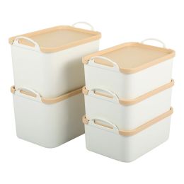 5-Pack Lided Plastic Storage Bins Basket Box Drawer Organizer Kitchen Container (size: 3*S + 2*M)